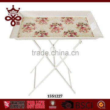 Metal Furniture Decorative Coffee Table Folding Country Side Flower Decal Table Tray