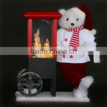 XM-A6030B 20 inch white cooking bear with popcorn car for christmas decoration