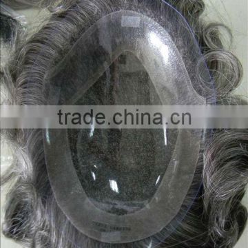 Nice grey hair toupee for men with lace front and poly around