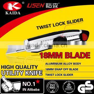 GS certificate aluminium handle 18mm snap off blade utility cutter knife
