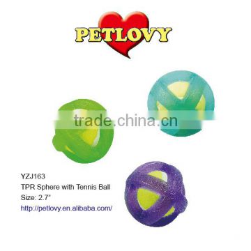 PROMOTIONAL 2.7" TPR SPHERE WITH TENNIS BALL TPR TOY DOG TOY