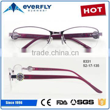 2016 fashionable lady metal optical frame with stones