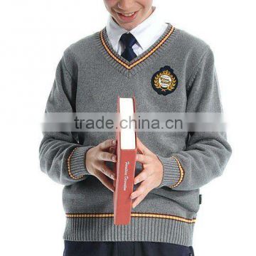 v neck children's thick cotton school uniform sweater