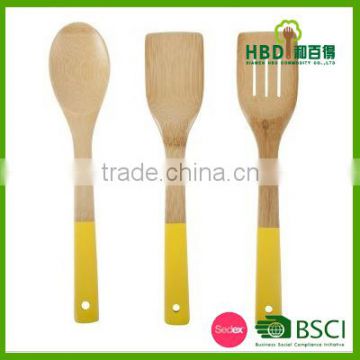 Bamboo kitchen cooking utensil with color handle