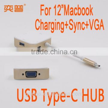 USB Type C Charging hub with 2 ports USB 3.0 with HD Female for Apple Macbook 12" type c male to VGA female