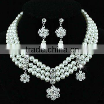Bridal White Faux Pearl Necklace Earrings Set CS1203