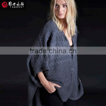 Erdos wholesale woman cashmere poncho with novelty knitting