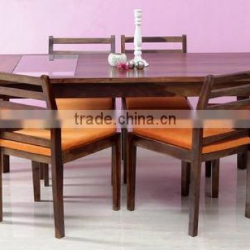 Indian six sitter wooden dining table set with cushion chair