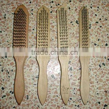 steel cleaning brush with wood handle