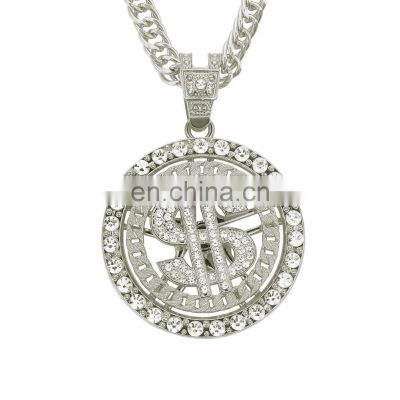 Silver Gold Plated Iced Out Hip Hop Twist Link Chain Necklace Dollar Money Shape HipHop Rapper Necklace Jewelry