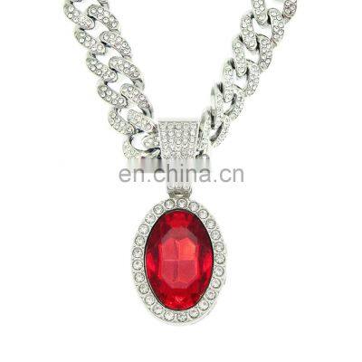 Hip Hop Square Vintage Pendants Rhinestone Gem Twist Chain Necklace Emerald Ruby HIpHop Necklace Chain