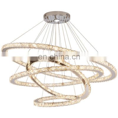 Dimmable round gold led pendant light staircase long ceiling chandelier lighting french modern luxury k9 crystal chandelier