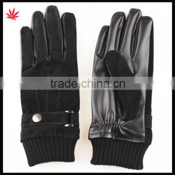 men's fashion suede and sheep skin leather gloves with kniting