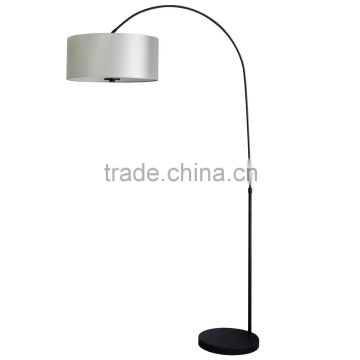 Floor lamp(Lampadaire/Una lampara) in ebony bronze finish with 16" pristine white fabric lamp shade