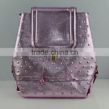 Stylish shinning pink leather cute girls small daily leisure backpack