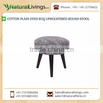 Excellent Quality Stylish Look Cotton Plain Dyed Rug Upholstered Round Stool from Top Dealers