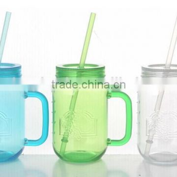 Eco-friendly 16OZ Plastic Beer Cup With Straw And Handle