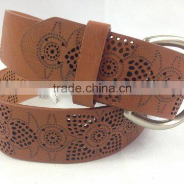 women fashion burned perforated with printed belt