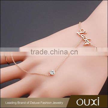 OUXI fashion 18k gold plated crystal ring and thin chain bracelet 30364
