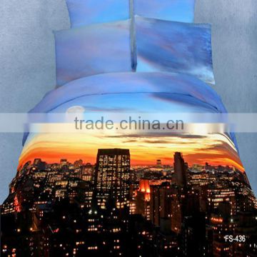 beautiful city night design 100% cotton bedding set with 3D reactive printed