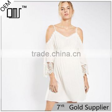 Summer chic lace hemmed hot selling cold shoulder dresses for pregnant women