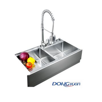 Guangdong Dongyuan Kitchenware Stainless Steel Double bowl Farmhouse Apron Front Workstation Kitchen Sink (DY-HA471-824723-R10)