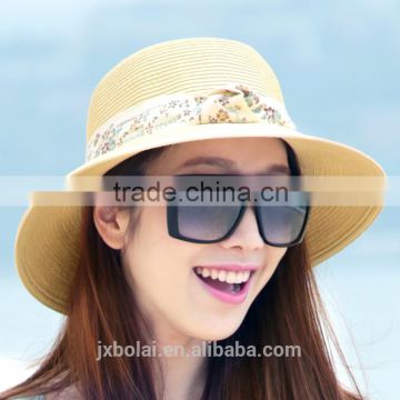 2016 lady's summer sun cheap straw hats with flower for wholesale