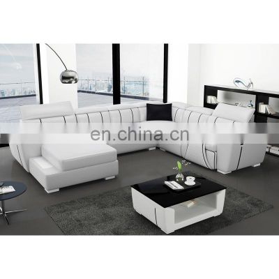 G8048 U shaped 7 seats sectional genuine leather living room sofa set