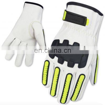 TPR Keystone Thumb Arc Impact Protection Cut Resistant Water Proof Yellow Grain Cowhide Leather Driver Gloves