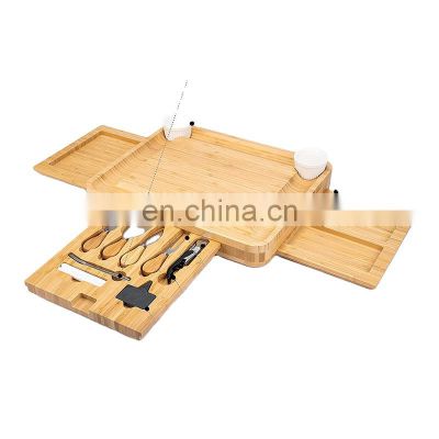Bamboo Wood Charcuterie Magnetic 3 Slide-Out Drawers Cheese Board Set With Ceramic Bowls And Cutlery Knife
