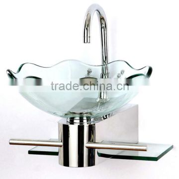 High Quality Tempered Glass Washbasin, Transparent Glass with Stainless Steel Holder