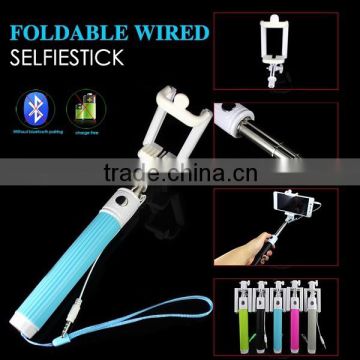 New foldable mini selfie stick with cable control for samrtphone