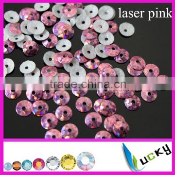 2014 NEW design fashion hot fix spangle sequin laser pink middle hole3mm 4mm 5mm 6mm