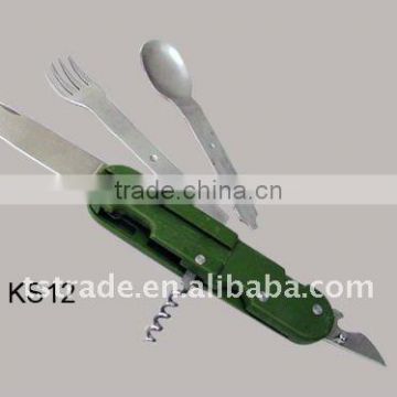 new Multi Tableware/Outdoor Tableware/Multi knife/Pocket knife barbecue tool set stainless steel tool KS12