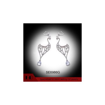 Fashion Popular Micro Pave Clear Zirconia Sterling Silver Indian Earrings