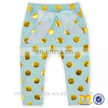 Infant Gold Polka Dots Mint Green Pants Toddlers Stretchy Cotton Harem Pants Newborn Baby Pants
