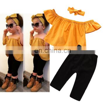 Girls Summer Outfit Toddler Yellow tops + black pants Set Spring Summer Clothing for 1-6T