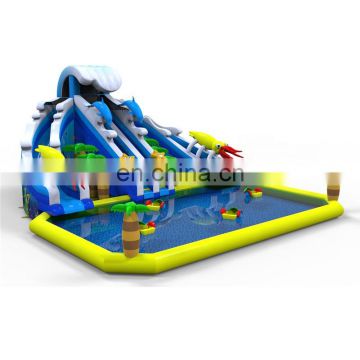 Tropical Theme Amusement Playground Sea Dolphin Palm Tree Inflatable Water Slide Aqua Park with Swimming Pool