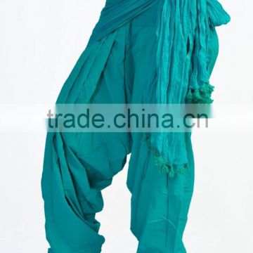 Indian Women Cotton Turquoise Color Patiala Salwar (Pants) with Matching Dupatta (Stole) Set