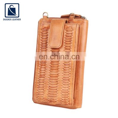 Polyester Lining Material Anthracite Fitting Stylish and Luxury Genuine Leather Phone Bag for Women at Wholesale Price