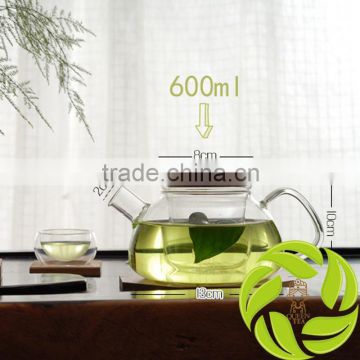 Top quality 600ml bamboo lid teapot Chinese borosilicate heat resistant teapot glass teapot