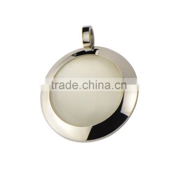 White Gemstone Round Pendant HMC Design P0500 High Polished Stainless Steel Pendant