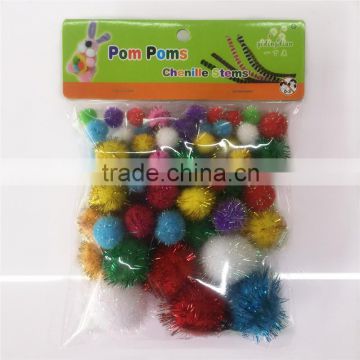 Factory supply DIY crafts polypropylene glitter pompoms suits toys for kids or wedding party decoration