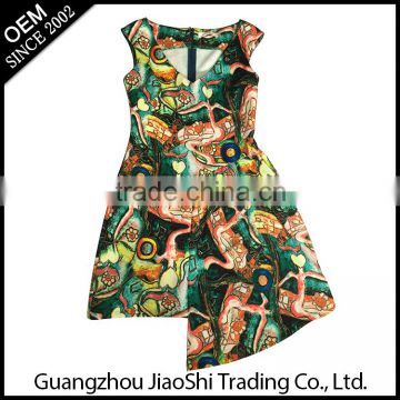 2016 new supply Comfortable popular sleeveless print dress fashion girl dress with zip