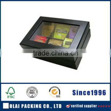 customized high gloss black lacquer finish wooden tea tray with holder