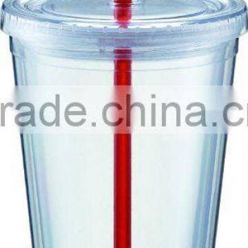 plastic cup/mug with lid and straw