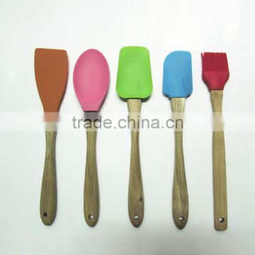 Fashion bamboo wooden silicone kitchen utensil set