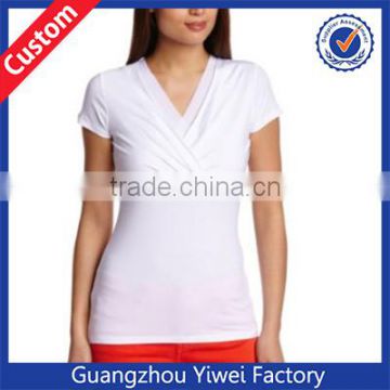 Cotton longline t shirt woman white v neck t shirt plain bulk selling 2016