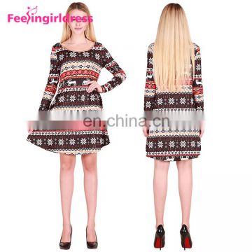 2017 Hot Sale Long Sleeve Reindeer Pattern Women Ugly Christmas Dress