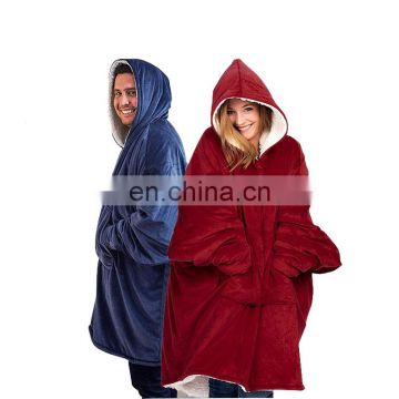 Wholesale Oversized Thick Plush Flannel Fleece Sherpa Lined  Blanket Hoodie for Winter